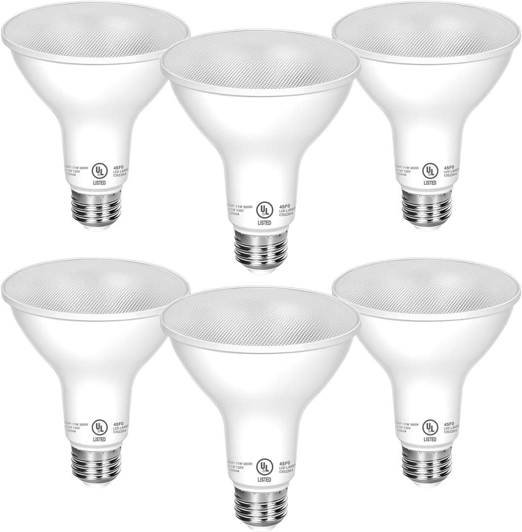 PAR30 LED Bulbs UL Listed, Dimmable Light Bulb, 11 Watt(75W Equivalent) Spotlight, E26 Base, 3000K Warm White Flood Light Bulbs for Living Room Kitchen Hotels Showroom, Indoor/Outdoor (6 Pack) (PRA30)
