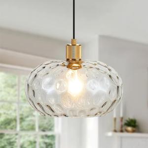 Glass Pendant Lights Kitchen Island 8 Inch Adjustable Pendant Light Fixtures with Hand-Blown Hammer Glass Farmhouse Hanging Light for Kitchen Sink Dining Room Bedroom Hallway