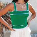Dokotoo Women's Square Neck Knit Crop Tank Tops 2026 Slim Fit Y2K Color Block Sleeveless Cami Shirts (Green, XXL)