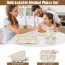 24 PCS Wheat Straw Dinnerware Set for Kids Toddler Plate Bowl Cup Set Unbreakable BPA-Free Tableware with Divided Plate Microwave Dishwasher Safe Perfect for Home School Picnics