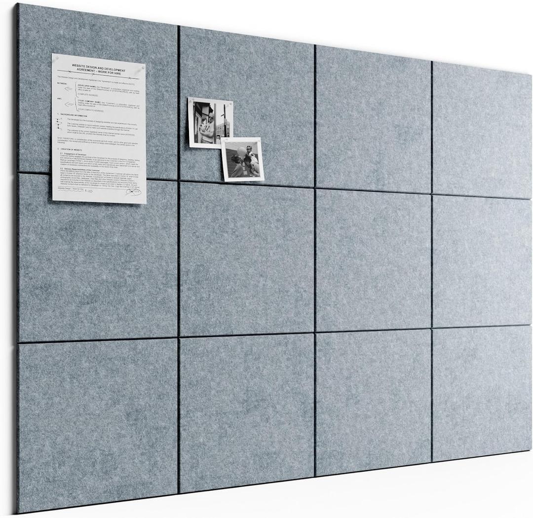 Bumusty Large Cork Board 48" x 36" Alternative - 12 Pack Felt Wall Tiles with 70 Safe Removable Adhesive Tabs, 30 Pushpins, Cork Boards for Walls Pin Board Bulletin Board Office Decor (Blue Gray)