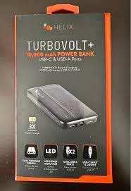 Helix/Retrak Power Bank 10000 with USB-C and Dual USB-A Ports Black Batteries
