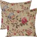 HERHOME Vintage Floral Decorative Throw Pillow Covers 18x18 Inch Set of 2 Peony Flower Chinoiserie Beige Outdoor Cottagecore Grandmillennial Spring Fall Decor Cushion Cases Decorations for Home Couch