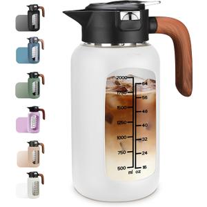 84oz Glass Pitcher with Lid and Handle Borosilicate Glass Water Jug/Carafe for Hot & Cold Beverages, 2.5Liter Large Pitcher with Silicone Sleeve & Wide Mouth, Fridge Safe for Iced Tea, Coffee, Juice