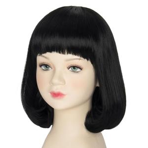 Yan Dream Short Black Bob Wig Funny Wig With Flat Bangs for Cosplay and Costume Parties (Small head)