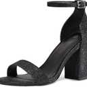 COASIS Women's Chunky Block Heels Open Toe Ankle Strap 3.5 Inch Heeled Sandals (6, Black Glitter)