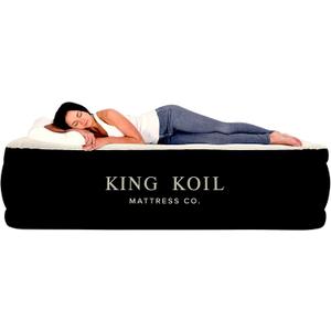 King Koil Luxury Full Size Plush Pillow Top Air Mattress with Built-in High-Speed Pump for Home, Camping & Guests 20" Inflatable Double High Blow Up Airbed, Durable, Waterproof