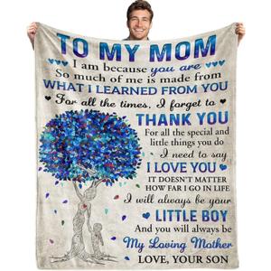 Gifts for Mom from Son, Romantic Birthday Gifts from Son to My Mom Flannel Blanket for Mama from Son Mother Day Birthday Presents for Mom Soft Throw Blanket 60"*50"