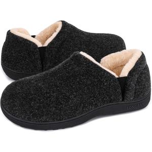 LongBay Men's Slippers Warm Bedroom Memory Foam House Shoes Slip-On for Indoor Outdoor Winter (11-12, Black)