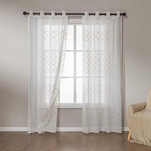 Amazon Basics 2-Piece Embroidery Sheer Curtain Set, Light Filtering Hollow Drapes for Living Room and Bedroom, 52" W 84" L, White Scale