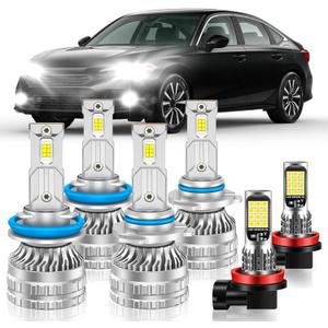 Fog Bulbs Fit for Honda 2004-2015 Civic Sedan Hi&Lo Beam Fog Light Bulb Combo, 800% Brightness, Dual-sided 3570 Chips, 6000K White, 60000HRS Long Lifespan, Plug-and-Play, Pack of 6