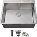 ROVOGO 25x22x8.7 in. Drop-in Kitchen Sink Single Bowl with Rear Drain, 18 Gauge Stainless Steel Handmade Top Mount Sink with 2-Hole, Brushed