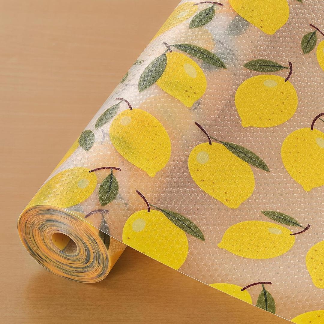 Cooyes Shelf Liner, Non-Adhesive Cabinet Liners for Kitchen Drawers, Shelves, Refrigerator, Pantry Storage, Bathroom Closet, Fridge, Durable Waterproof EVA Mats(11.8" W x 236" L, Yellow Lemon)