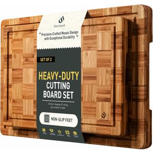 2 Pack Heavy Duty Bamboo Cutting Board Set Non Slip Over Sink Solid End Grain Thick Wood Chopping Board Extra Large Big Small Best Organic Hardwood Wooden Kitchen Essential New Home Housewarming Gift (Multiple Sizes (Set of 2))