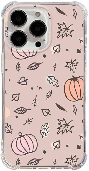 Pink Fall Vibe Case Compatible with iPhone 13 Pro Max, Cute Pumpkin Leaves Case for iPhone 13 Pro Max, Trendy TPU Phone Case Cover