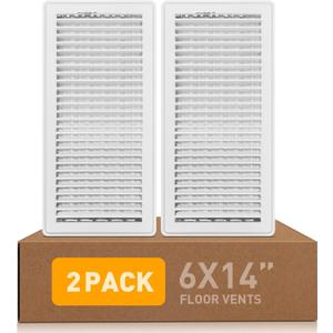 Floor Vents, Floor Register 6'' x 14'', Air Register Cover 2 Pack, Rust Proof Finish Air Vent Covers, Vent Covers for Home Floor, Sidewall Office, Premium Metal Heater Vent Covers Allow Walk on Use
