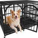Heavy Duty Dog Crate 42 Inch Indestructible Escape Proof Cage Black Large Dog Kennel Indoor for High Anxiety Dogs with Wheels, Locks and Remorvable Trays