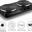 OVENTE Electric Countertop Double Burner, 1700W Cooktop with 7.25" and 6.10" Cast Iron Hot Plates, Temperature Control, Portable Cooking Stove and Easy to Clean Stainless Steel Base, Black BGS102B