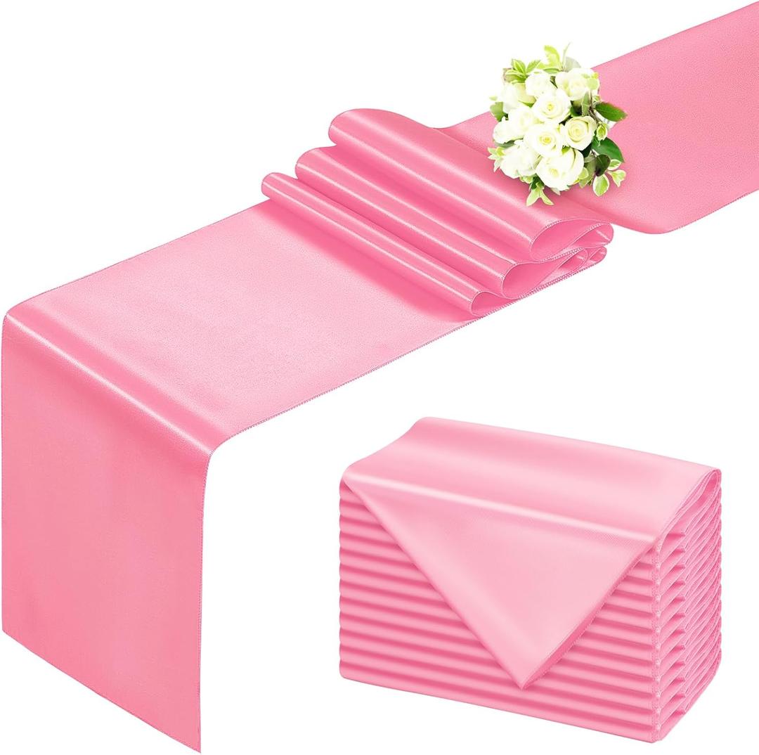 BDDC Pink Table Runner 12x108 Inch - 12 Pack Satin Table Runners, Smooth Table Runner for Party Wedding Banquets Birthday