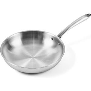 5-ply Stainless Steel Frying Pan 10inch, Full 5-Ply Clad Construction Professional Grade Pan, Brushed Finish, Induction Cooking Pan, Oven Safe, Dishwasher Safe