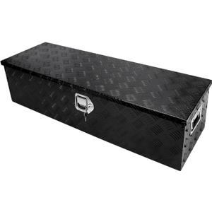 confote 39 Inch Heavy Duty Aluminum Stripes Plated Tool Box Pick Up Truck Bed RV Trailer Toolbox Waterproof Square Storage Organizer with Side Handle, Lock and Keys -39"x 13"x 10"Black