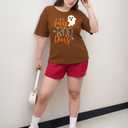 Halloween Shirts Women Boo Leopard Ghost T-Shirt Halloween Spooky Season Tee Tops (Large, Brown)