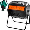 Hourleey Compost Bin Outdoor, 43 Gallon Dual Chamber Tumbling Composting Bin with Sliding Doors, Tumbler Rotating Batch Composter Bin for Garden Kitchen Yard (Orange)