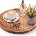 14.9" Wooden Decorative Serving Tray for Coffee Table and Home Decor, Large Round Wood Tray for Table Centerpiece, Ottoman Tray,Kitchen Counter Island，Circle Candle Holder Decor Trays