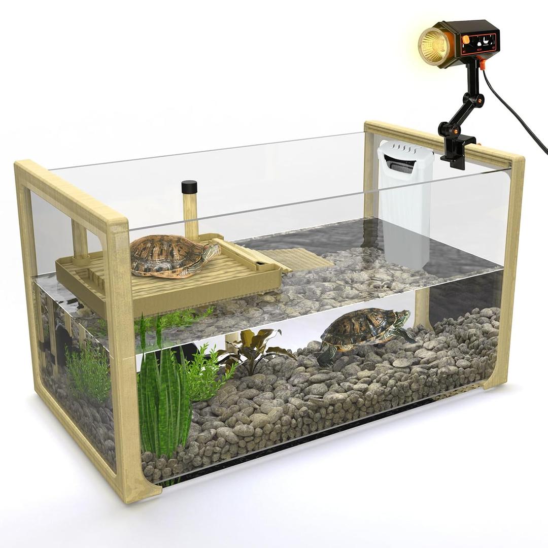 Turtle Aquarium Kit - Aquatic Turtle Tank with Filter and Light + Turtle Basking Platform, Perfect Turtle Starter Kit for Kids, Small Turtle Tank for Baby & Juvenile Turtle