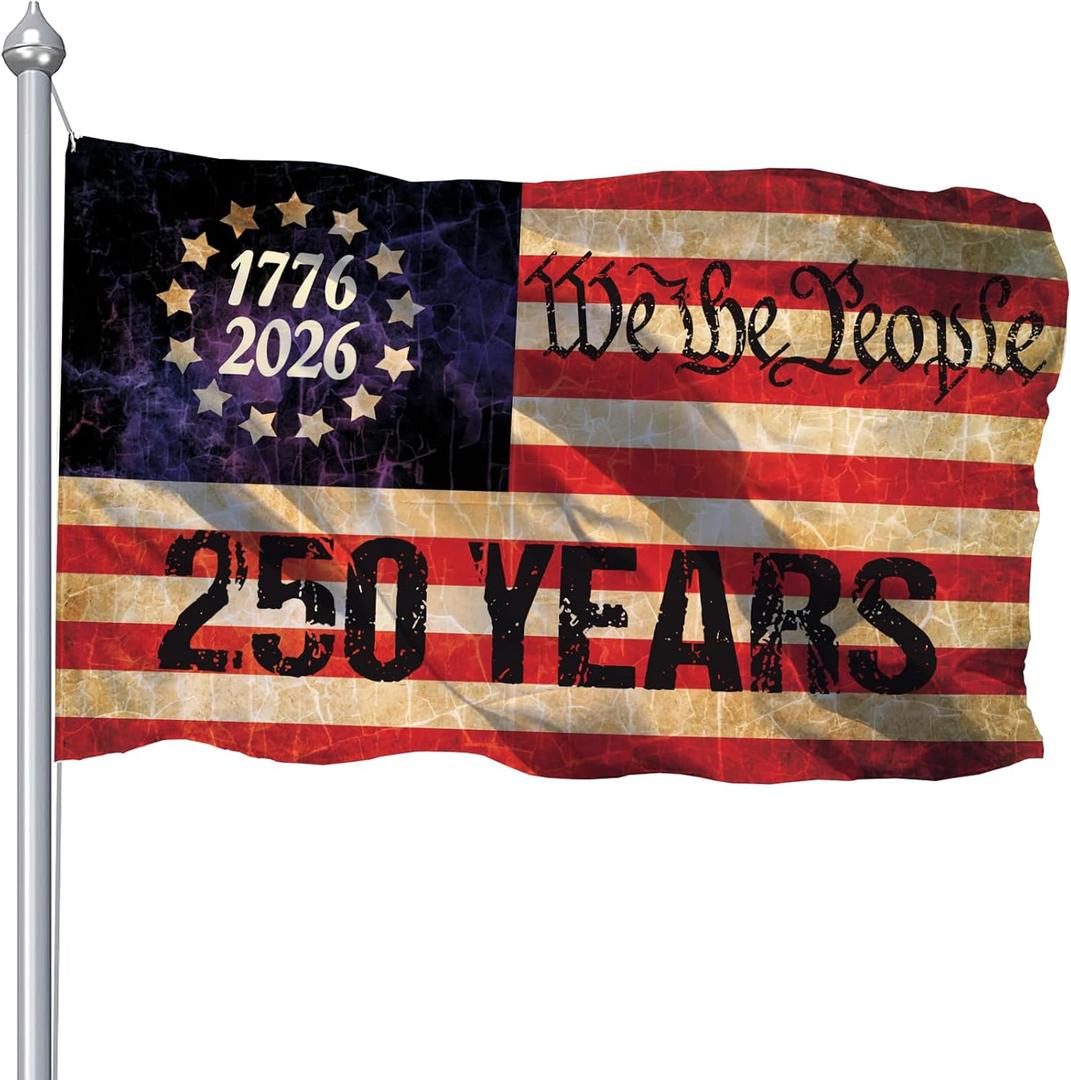 250th Anniversary Usa Flag 3x5 Outdoor, Large 250th Anniversary American Flags for Outside, Double Printed 250th Year Birthday Flag Banner for Party Yard Garden Wall Decoration