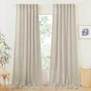 RYB HOME Semi Sheer Curtains - Linen Textured Curtains Light Filtering Privacy Panels for Patio Sliding Glass Door Office Large Window Decor, Angora, 52 inch Width x 108 inch Length, 2 Pcs