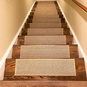 16 Pcs Linen Stair Treads for Wooden Steps Indoor, 8" x 30" Non Slip Stair Treads Self Adhesive Backing No Residue Stair Carpet Treads for Elders and Pets (Beige)