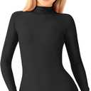 Kepblom Adult Ballet Dance Leotard Turtleneck Long Sleeve Spandex Bodysuit Tops for Women (Small, Black)