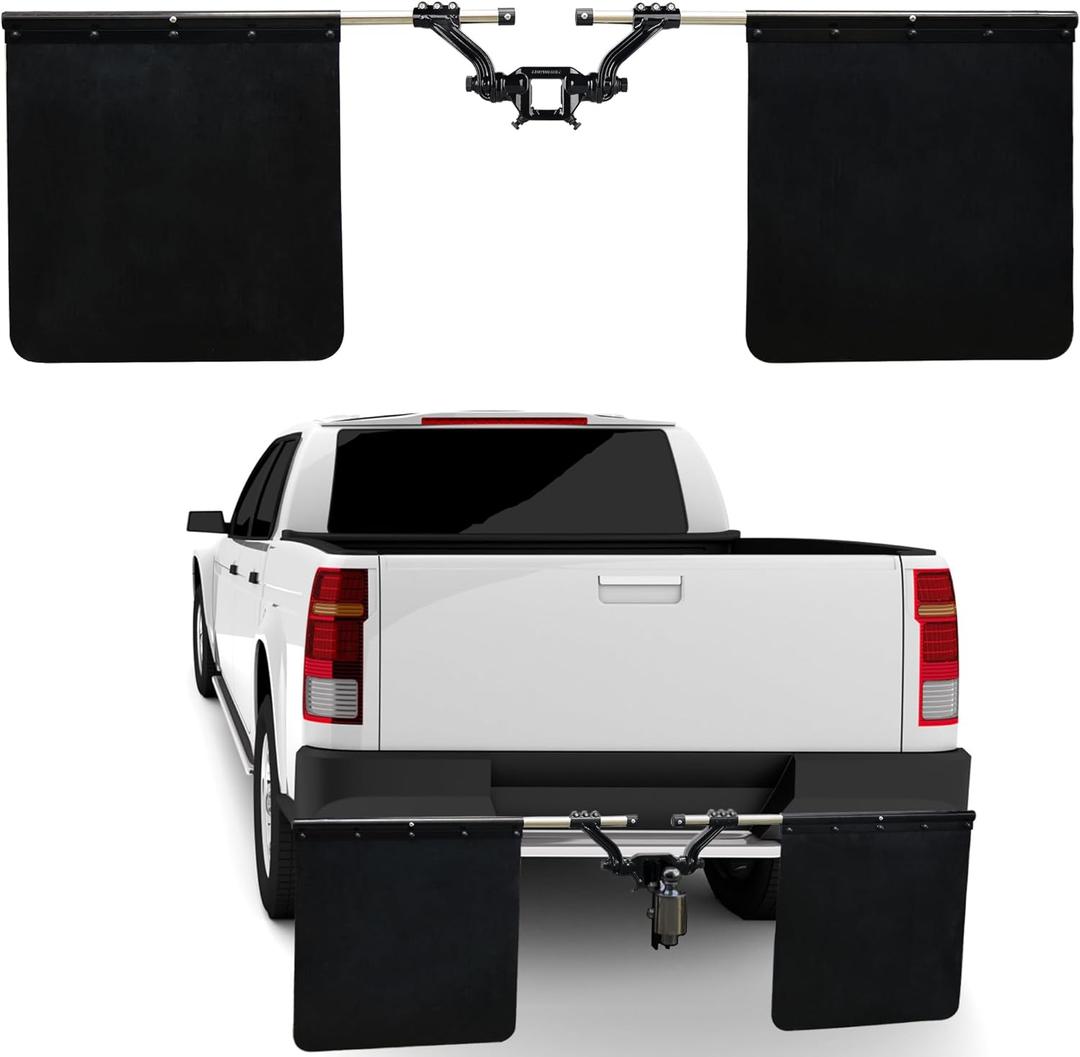 2" Hitch Mounted Mud Flaps 00108 Mud Flaps for Trucks Heavy Duty Adjustable Height and Width, Fits Most Types of Vehicles, Protects Trailers from Scratches and Dirt BLK