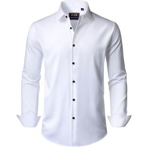 J.VER Men's Dress Shirts Stretch Long Sleeve Formal Shirt Solid Business Casual Button Down Shirts for Wedding Prom L