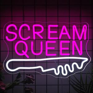 NOSUN Scream Queen Neon Sign for Wall Decor Dimmable Neon Knife Sign LED Light Sign for Teen Girl Boy Child Letter Pink Neon Sign Room Dorm Art Wall Decor