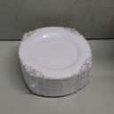 Morejoy 100pcs Plastic Plates - Disposable - 7.5 inch White and Rose Gold Dessert Plates for Weddings & Parties & Shower