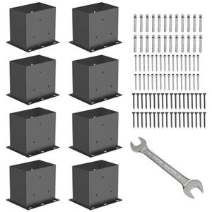 8 Pcs Post Base,4x 6" Post Brackets(Acturl3.6 x5.6), Heavy Duty Black Metal Powder-Coated Thick Steel Post Anchor Outdoor for Support Deck Base Plate, Pergola Bracket Kit,Mialbox Post Mount
