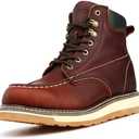 SAFETY LOONG Moc Toe Work Boots for Men Waterproof Soft/Steel Toe Comfortable Full Grain Leather Non Slip Wedge Outsole Construction 6" Workboots, Size 9.5