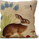 SSOIU Throw Pillow Covers Garden Flower Rabbit Hare Floral Dragonfly Cushion Pillow Case Home Decor Pillowcase 18x18 Inches