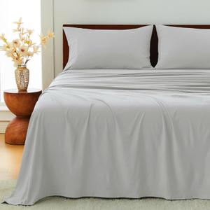 GOKOTTA 4-Pcs King Size Sheets Set, 10-16" Deep Pocket, Non-Slip Elastic Corner Straps, Washed & Brushed Microfiber Polyester - Hotel Luxury, Ultra Soft, Breathable, Wrinkle-Free, Anti-Rip -Light Grey