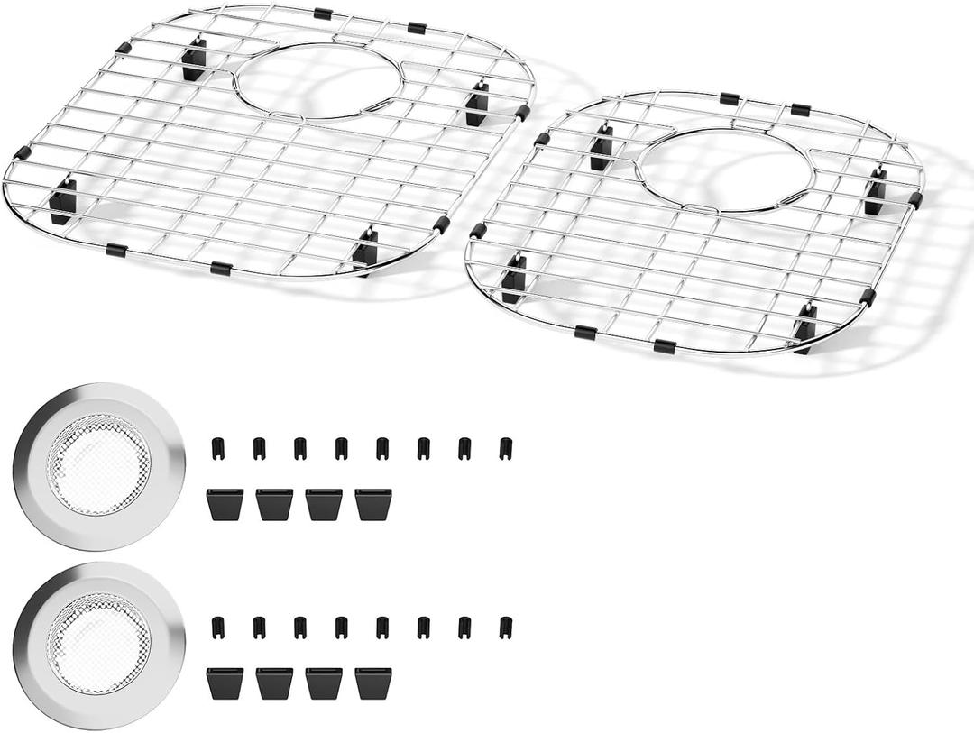 2Pack Sink Protectors13"x16"/11.2"x14.5" Metal Sink Protectors for Kitchen SinkSink Grate with Rubber FootSliver Kitchen Sink Grate for Kitchen, Bathroom Sinks