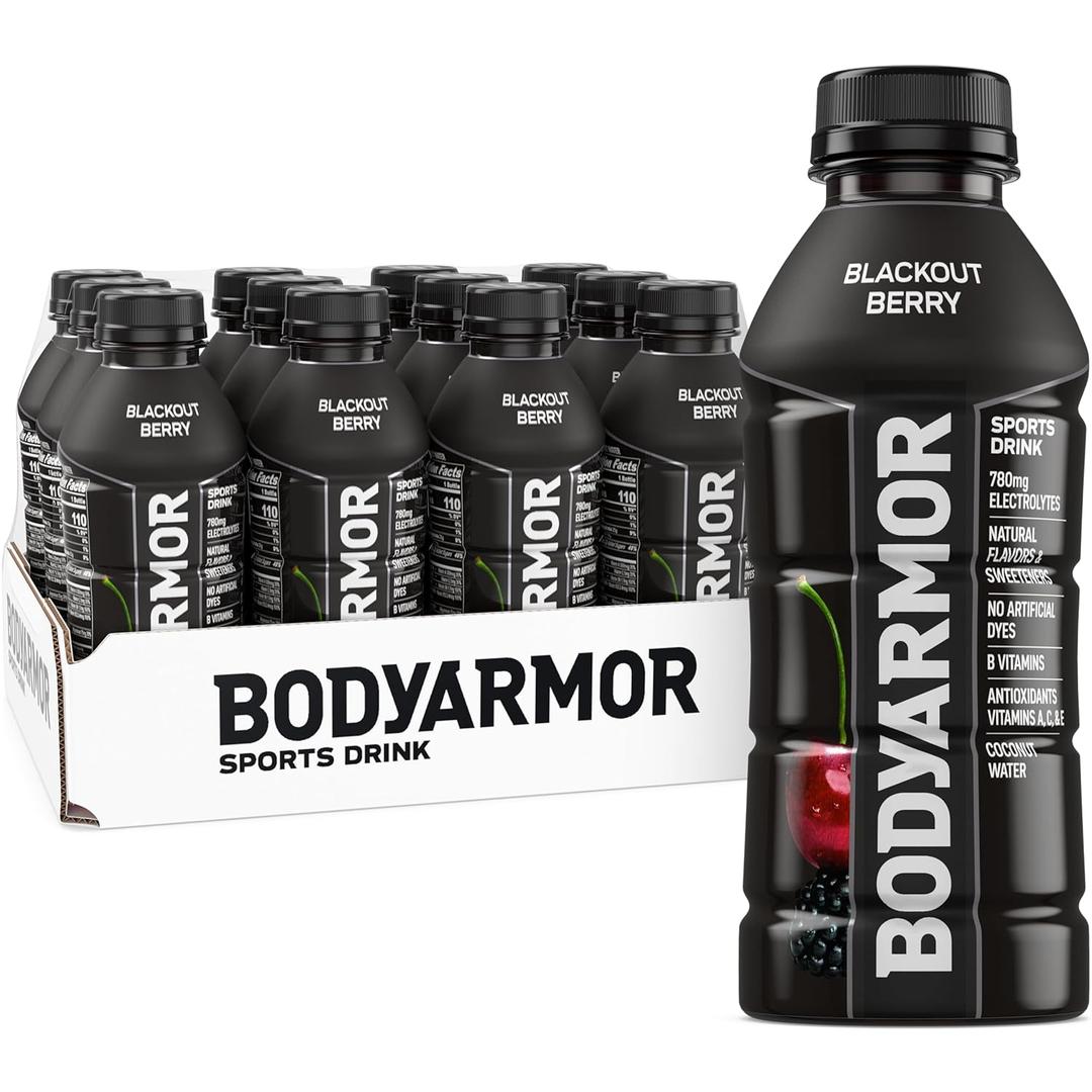 BODYARMOR Sports Drink Sports Beverage, Blackout Berry, Coconut Water Hydration, Natural Flavors With Vitamins, Potassium-Packed Electrolytes, Perfect For Athletes, 16 Fl Oz (Pack of 12)