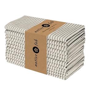 Native Fab Cloth Napkins 18x18 inches, 100% Cotton Vintage Stripped Dinner Napkins, Set of 12, Soft Breathable Absorbent, Machine Washable Cloth Napkins, Black Beige