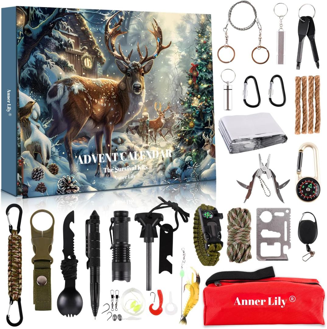 Survival Kit Advent Calendar for Men - Survival Tools Advent Calendar for Adult Teen 24 Days Christmas Countdown - 2025 Xmas Holiday Surprise Gifts for Outdoor Enthusiasts