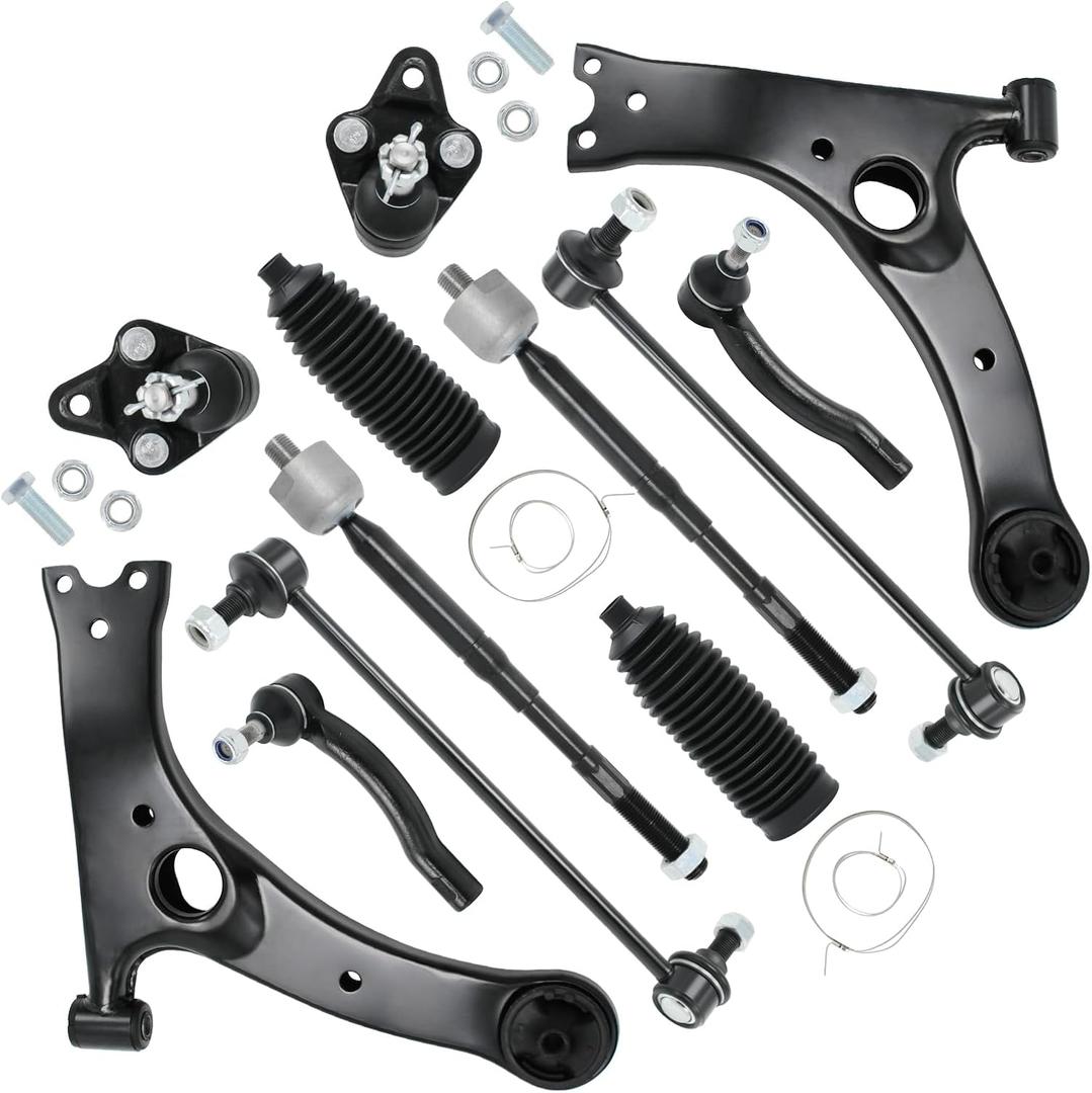 12pcs Suspension Kit for Toyota Corolla 2003 2004 2005 2006 2007 2008, Lower Control Arms w/Ball Joints Sway Bar Links Tie Rods Boots & Bellow Replacement