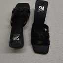 SM New York Jordan NIB Strappy Black Brown Heeled Sandals Open Toe Block Heel Womens 8.5