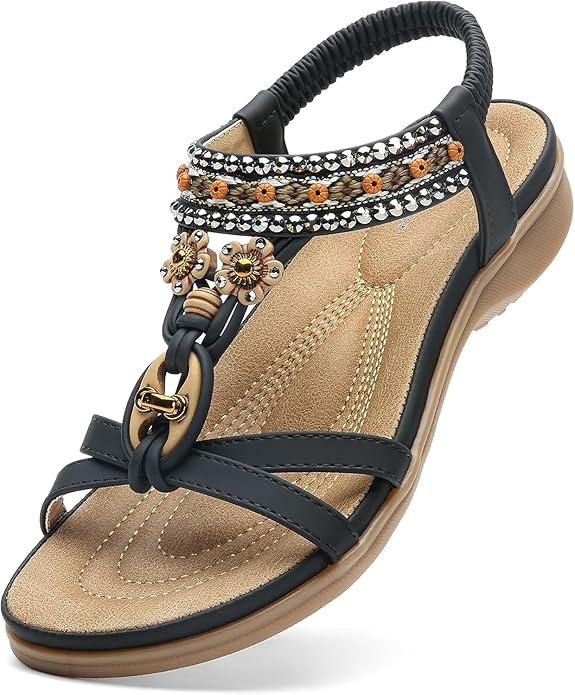Littleplum Womens Sandals Arch Support Summer Beach Sandals Comfort Walking Shoes Bohemian Flip Flops Sandals for Women, Size 8.5