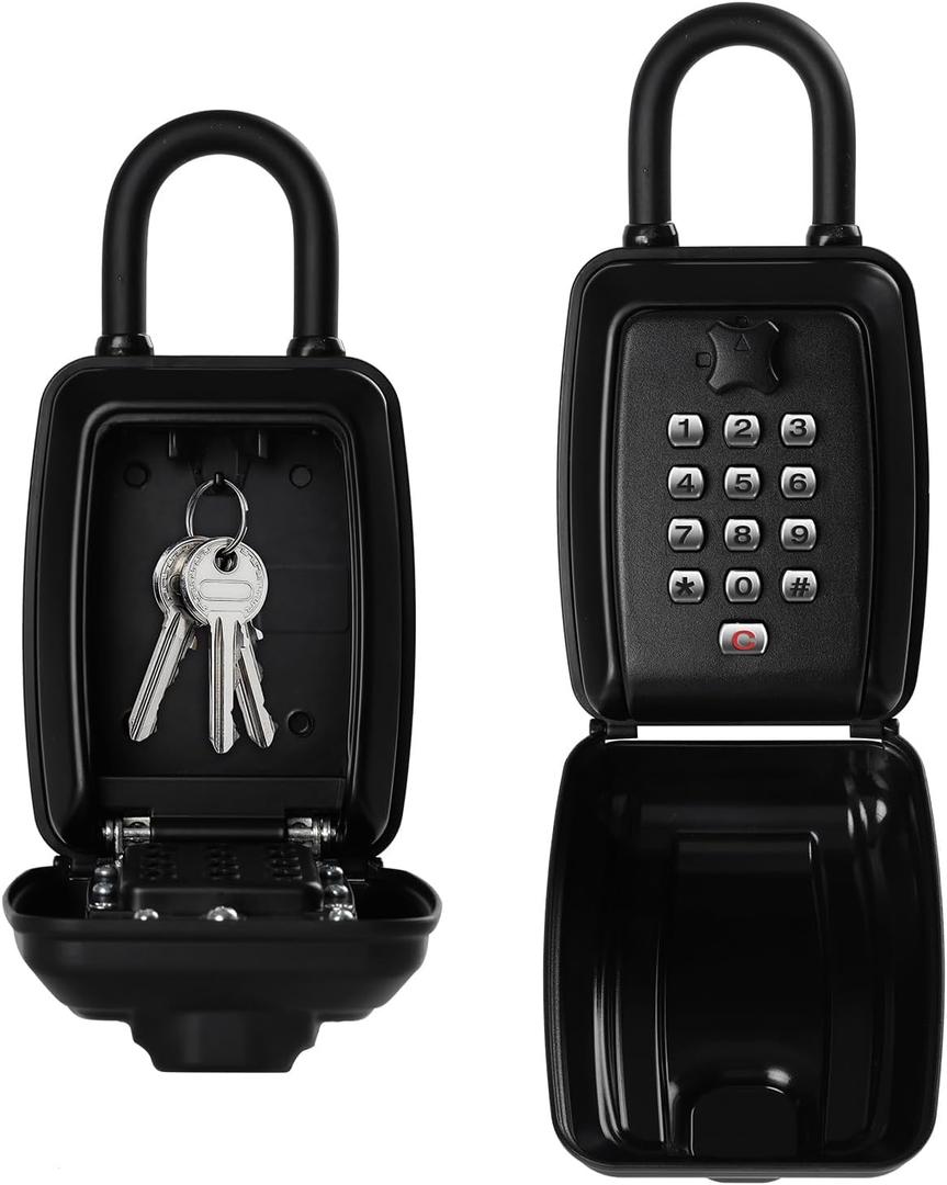Portable Combination Lock keybox, 9-Digit Keyboard,For House Keys Key Hiders to Hide a Key Outside,Waterproof Key Safe Storage Lock Box(With Shackle)