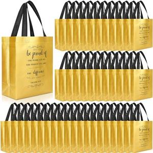 Paterr 100 Pcs Employee Appreciation Gift Bags Bulk 10 x 8 x 4'' Non Woven Thank You Tote Bags with Handle Inspirational May You Be Proud Gift for Colleague Teacher Doctor(Gold)